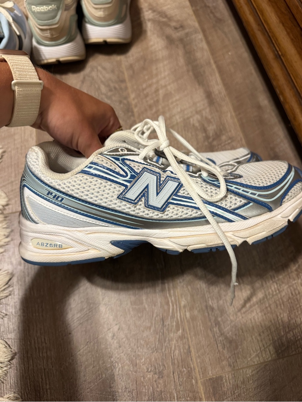 New Balance White & Light Blue Athletic Sneakers